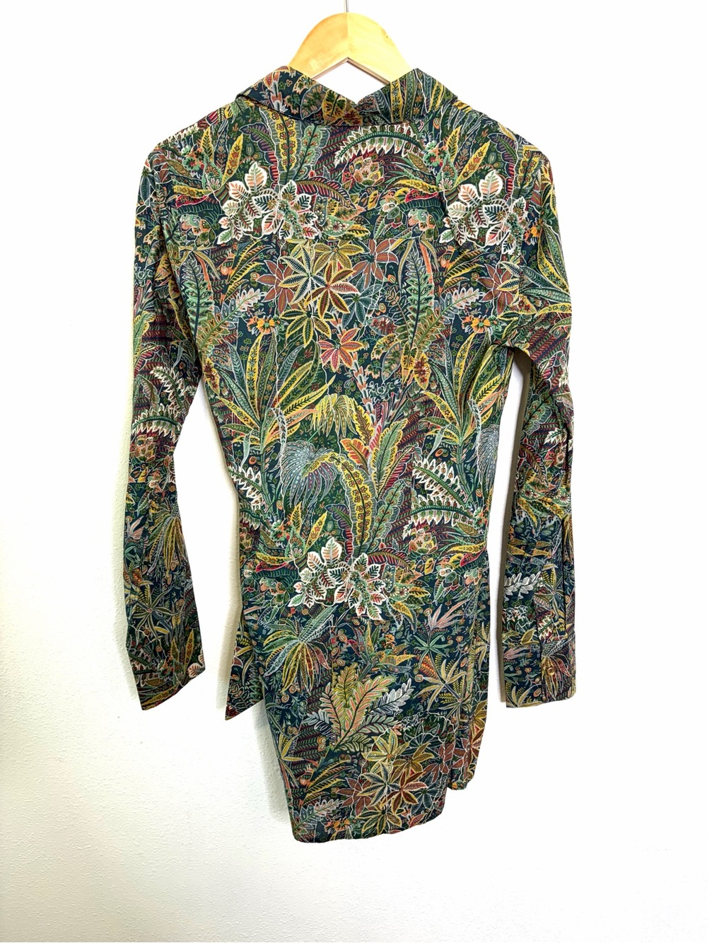 Onia Liberty Print Fabric Cotton Wrap top Green Navy Botanical Blouse M tunic - Picture 11 of 12